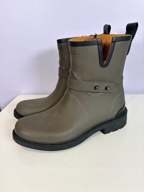 rag & bone Designer Olive Green Short Rain Boots with Black Trim
